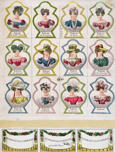 Etiquetas que anunciam vários extratos de flores para uma loja de perfumes, Paris, início do século XIX de French School