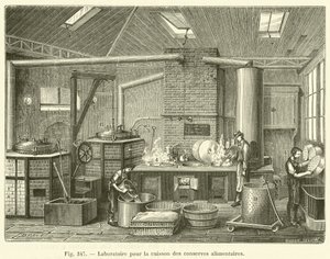 Laboratório para a cozedura de conservas (gravura) de French School