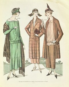 Moda feminina, ilustração da verdadeira moda francesa de Paris, 1924 de French School