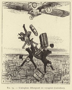 A aeronave descarrega seus passageiros (caricatura) (gravura) de French School