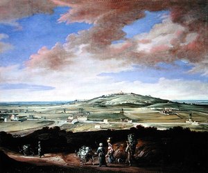 Paisagem com uma cidade sobre uma colina (óleo sobre tela) de French School
