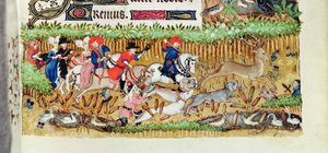 Lat 1156 B f.163 de novembro; Caça ao veado, das Horas de Marguerite dOrleans, 1426-38 de French School