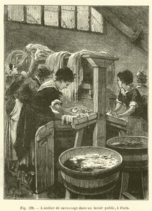 Oficina de sabão em uma casa de banho pública, Paris (gravura) de French School