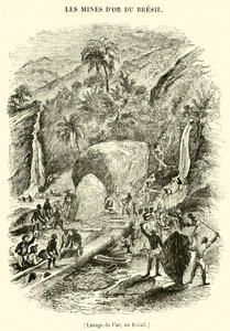 Lavagem de ouro no Brasil (gravura) de French School
