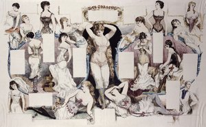 Ilustrações de layout para um artigo sobre roupas íntimas femininas, de La Vie Parisienne, c.1870 de French School