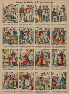 Preguiça e miséria, ou François corrigido (gravura colorida) de French School