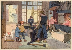 Le Forgeron, The Smith (cor litho) de French School