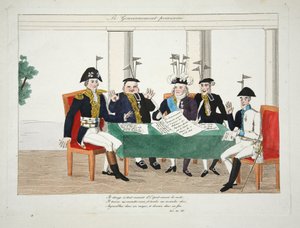 Le Gouvernment Provisoire, pub. 1814 (gravura colorida à mão) de French School