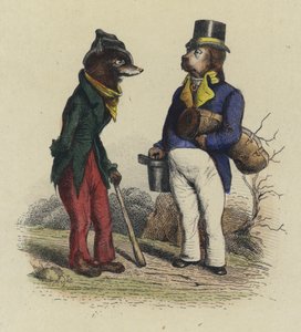 The Wolf And The Dog (gravura colorida) de French School