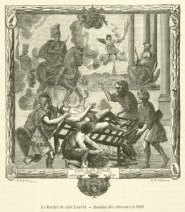 O Martírio de São Lourenço, Banniere des rotisseurs em 1699 (gravura) de French School