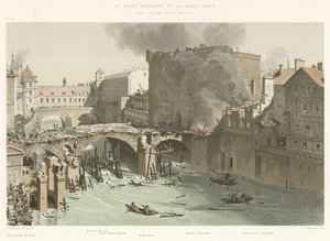 O Petit-Chatelet e o Petit-Pont, depois do incêndio de 27 de abril de 1718 de French School