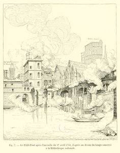 A pequena ponte após o incêndio de 27 de abril de 1718, a partir de um desenho do tempo preservado na Biblioteca Nacional de French School