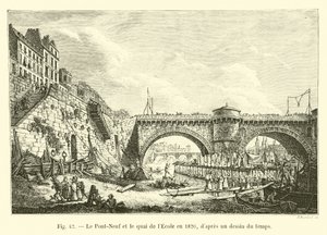 O Pont-Neuf e o Quai de l&39;Ecole em 1820, a partir de um desenho da época de French School