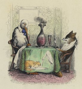 A Raposa E A Cegonha (gravura colorida) de French School