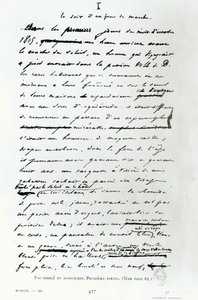 &39;A Noite do Dia de Março&39;, fac-símile de uma página do manuscrito &39;Os Miseráveis&39; de Victor Hugo (1802-85) (caneta e tinta no papel) de French School
