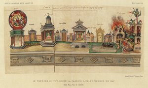 O Teatro onde a Paixão foi tocada em Valenciennes em 1547 (cor litho) de French School