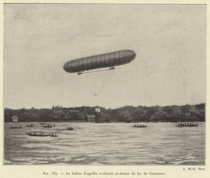 O balão Zeppelin sobrevoando o Lago Constança (gravura) de French School