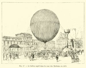 O balão cativo no pátio das Tulherias em 1878 de French School