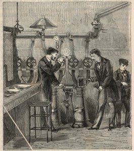 Le bureau de la poste pneumatique à Paris - Correio ou correio pneumático em Paris - Gravura em "Sciences mises à la range de tous - physics et chimie populaires" de Alexis Clerc - Final do século XIX - Colecção privada de French School