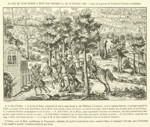 O Duque de Guise ferido até à morte (gravura) de French School