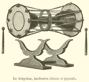 O hing-kou, pandeiro chinês e japonês (gravura) de French School