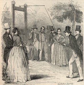 O jogo do pombo no jardim Mabille em Paris no século XIX - Gravura em "Tableau-de-Paris" de Edmond Texier 1852 de French School
