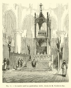 O altar-mor no século XIV, desenhando por M. Viollet-le-Duc de French School
