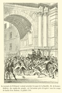 O Marquês de Pellepont, desejoso de arrancar o major da Bastilha, M. de Losme-Salbray, das mãos do povo, está prestes a expirar sob os golpes do machado dos furiosos, 14 de julho de 1789. de French School