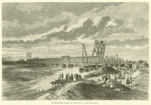 A nova ponte do Reno em construção (gravura) de French School