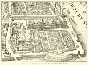 O palácio e o Jardim das Tulherias em 1615, Fac-símile do plano de Mathieu Merian de French School