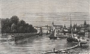 Le port de Vannes (Morbihan, França)// O porto de Vannes (Morbihan, França) - gravura em "La France illustree: geographie, histoire, administration statistique" de V.-A. Malt-Brown. 1884 de French School