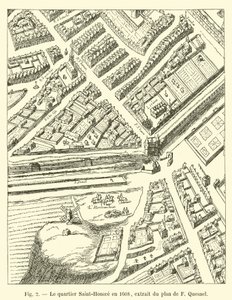 O distrito de Saint-Honoré em 1608, tirado do plano de F Quesnel de French School