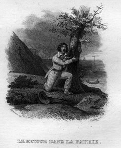 Le retour dans la patrie Chanson de Beranger em "Oeuvres complete" (1834) de Pierre Jean de Beranger (1780-1857), poeta e compositor francês. de French School