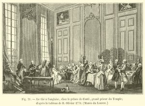O chá é falado na casa do Príncipe de Conti, Grão Prior do Templo; dapres a pintura de B Olivier 1770, Museu do Louvre de French School