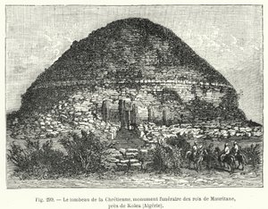 A Tumba dos Cristãos, monumento fúnebre dos reis da Mauritânia, perto de Kolea, Argélia (gravura) de French School