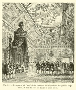 O imperador e o limperator recebendo os parabéns dos grandes corpos do Estado no Hall of the Trone, 3 de abril de 1810 de French School