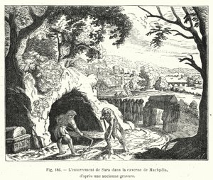 O enterro de Sara na caverna de Machpela, a partir de uma gravura antiga de French School