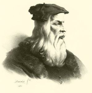 Leonardo Da Vinci, retrato (gravura) de French School