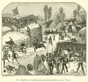 A escaramuça inglesa e escocesa sobre o Tyne (gravura) de French School