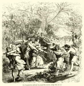 Os benjaminitas raptam as meninas de Shiloh (gravura) de French School