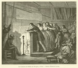 Nos bastidores do teatro de Seraphin, em Paris (gravura) de French School