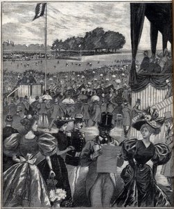 Les courses de lyon (Autódromos de Lyon) - após o grande prémio - gravura em "Le Progres illustrious" de 1895 de French School