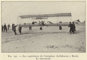 As experiências do avião Archdeacon em Berck, O lançamento (gravura) de French School