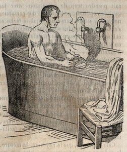 Les gesures du bain - Hygiene au 19 century - man in a bathtub - gravura em "La Sante Universelle - Guide Medical des Familles" 1852 de French School