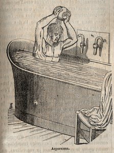 Les gesures du bain - Hygiene au 19 century - man in a bathtub - gravura em "La Sante Universelle - Guide Medical des Familles" 1852 de French School