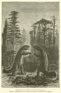 Os reis da terra no período Jurássico (gravura) de French School