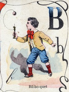 Carta B Bilboquet. Gravação em "ABC des joux pour petits boys". Imagem de Pont-a-Mousson, Louis Vagne, impressora-editor, final do século XIX. Dim: 32,5x25 cm de French School