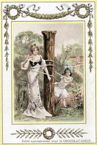 Carta representando uma mãe e uma filha brincando, final do século XIX (cromolitografia) de French School