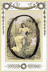 Carta representando uma mãe balançante e seu filho, no final do século XIX (cromolitografia) de French School