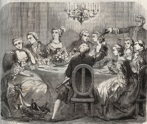 Libertinagem: Christian VII (1749-1808), Rei da Dinamarca e Noruega, durante uma festa libertinagem organizada pela bailarina Marie Madeleine Guimard (1743-1816) na sua casa de Pantin. Gravura de 1871 em "Histoire Des Cocus Celebres" de Henry de Kock (1819 de French School